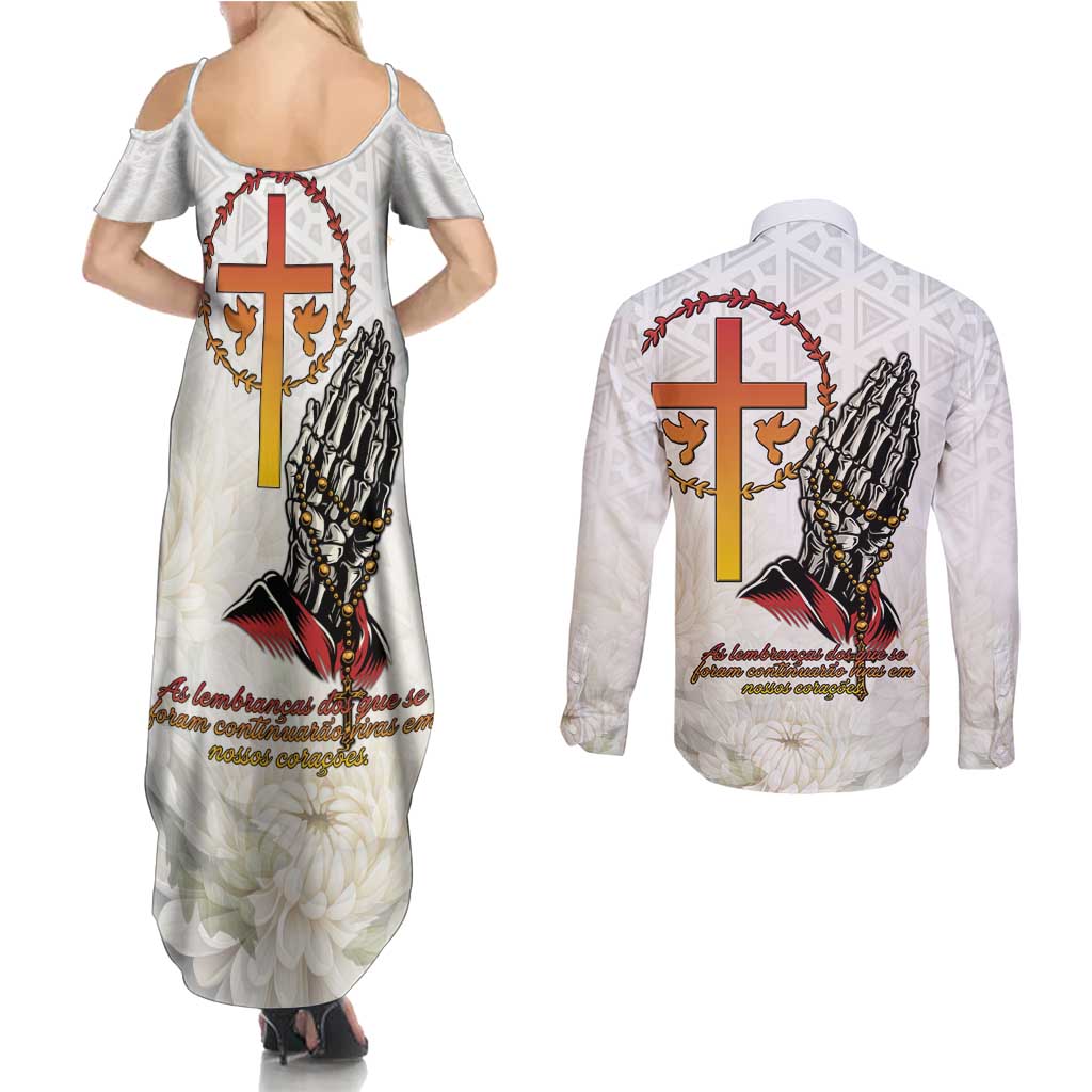 Angola All Souls Day Couples Matching Summer Maxi Dress and Long Sleeve Button Shirt Together in Remembrance - Wonder Print Shop