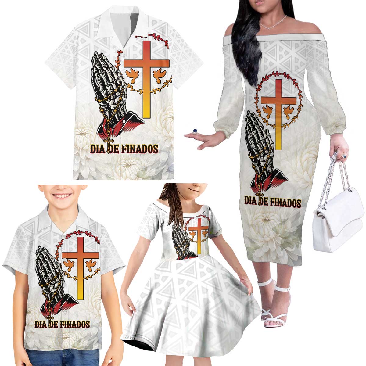Angola All Souls Day Family Matching Off The Shoulder Long Sleeve Dress and Hawaiian Shirt Together in Remembrance - Wonder Print Shop
