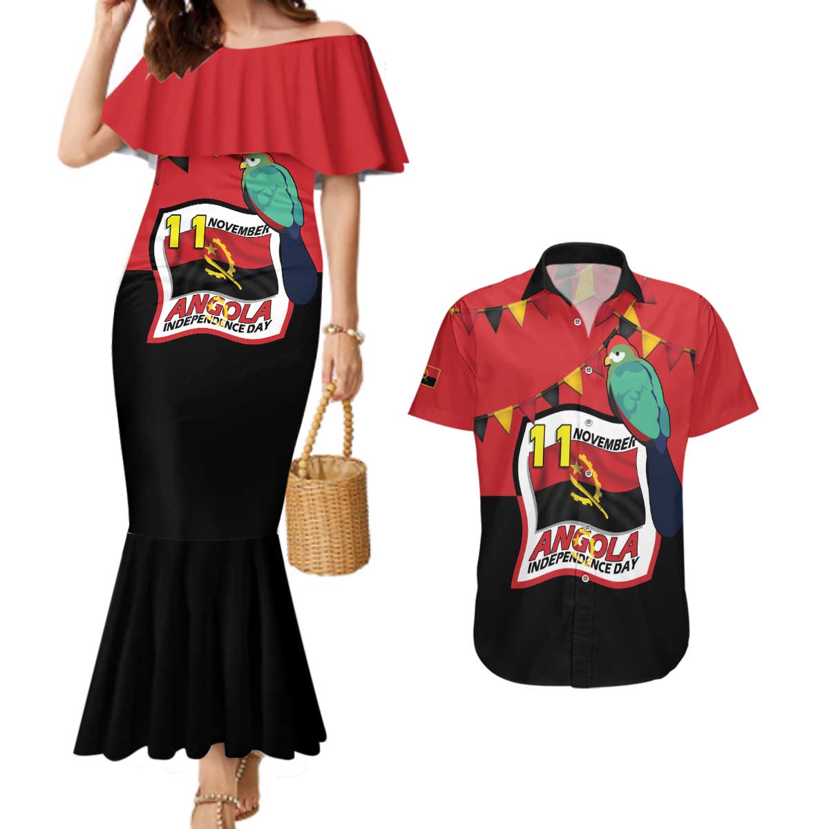 Happy Angola Couples Matching Mermaid Dress and Hawaiian Shirt 50 Years of Independence - Wonder Print Shop