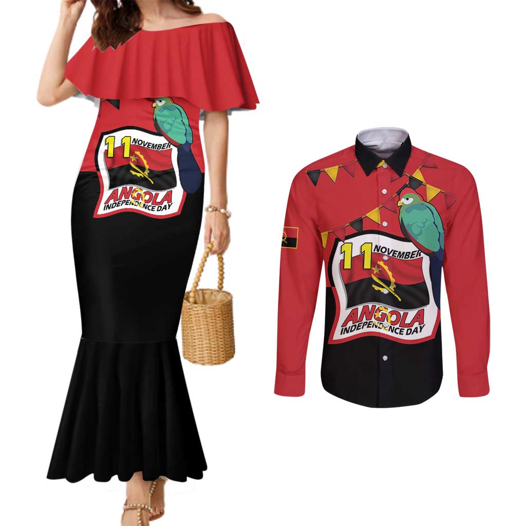 Happy Angola Couples Matching Mermaid Dress and Long Sleeve Button Shirt 50 Years of Independence - Wonder Print Shop