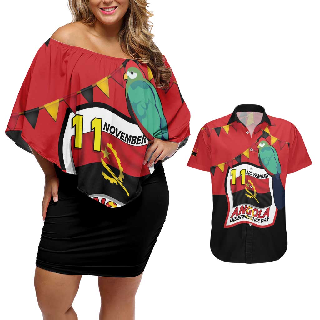 Happy Angola Couples Matching Off Shoulder Short Dress and Hawaiian Shirt 50 Years of Independence - Wonder Print Shop