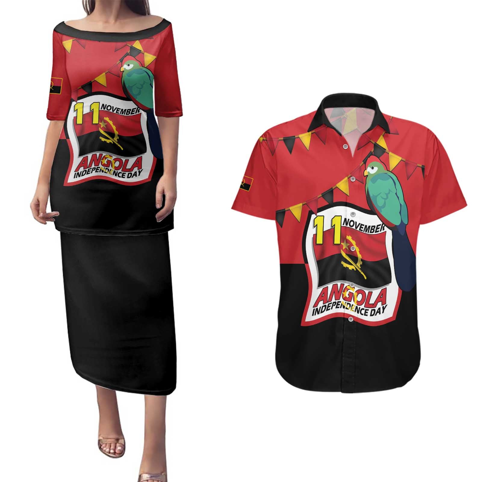 Happy Angola Couples Matching Puletasi and Hawaiian Shirt 50 Years of Independence - Wonder Print Shop
