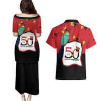 Happy Angola Couples Matching Puletasi and Hawaiian Shirt 50 Years of Independence - Wonder Print Shop