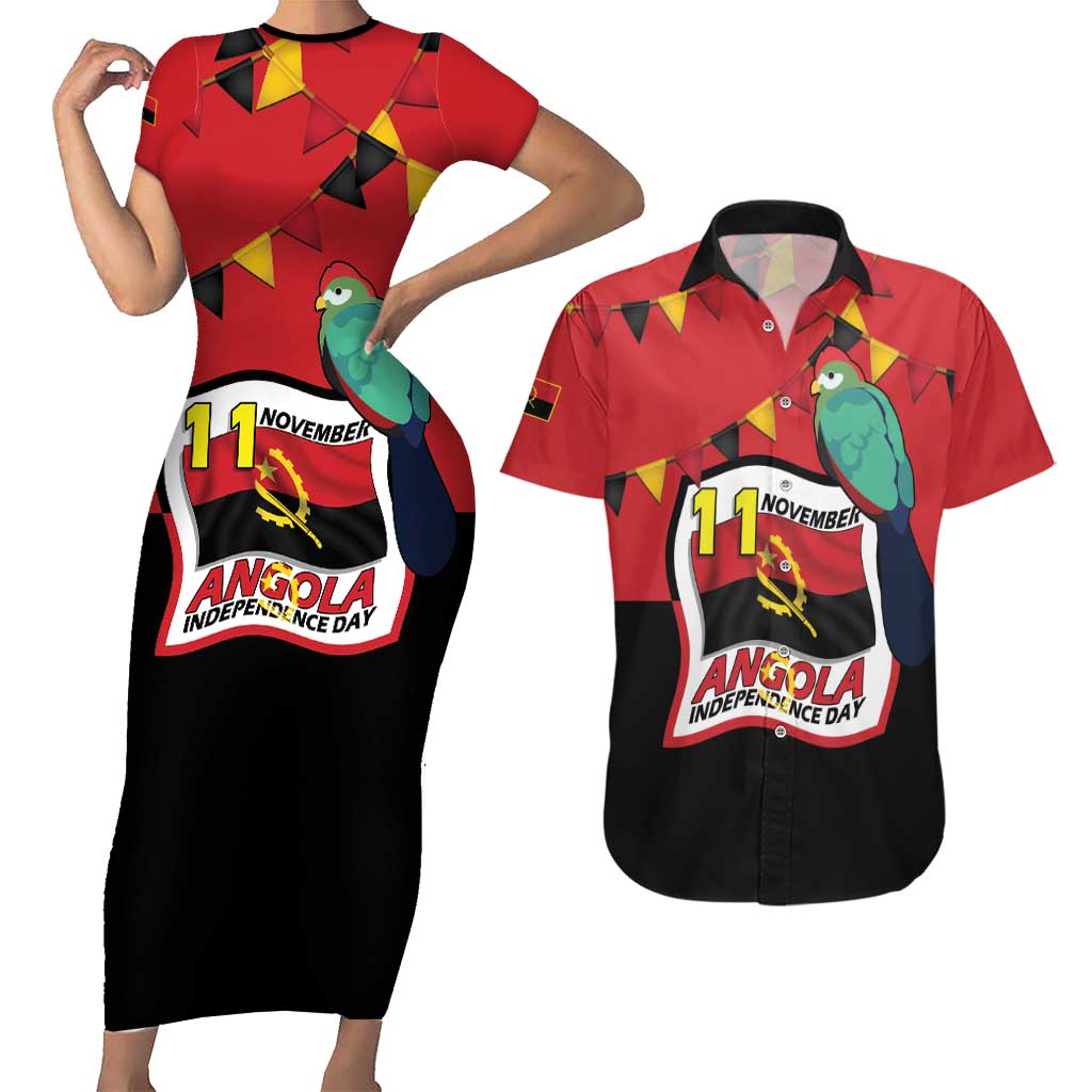 Happy Angola Couples Matching Short Sleeve Bodycon Dress and Hawaiian Shirt 50 Years of Independence - Wonder Print Shop