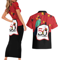 Happy Angola Couples Matching Short Sleeve Bodycon Dress and Hawaiian Shirt 50 Years of Independence - Wonder Print Shop