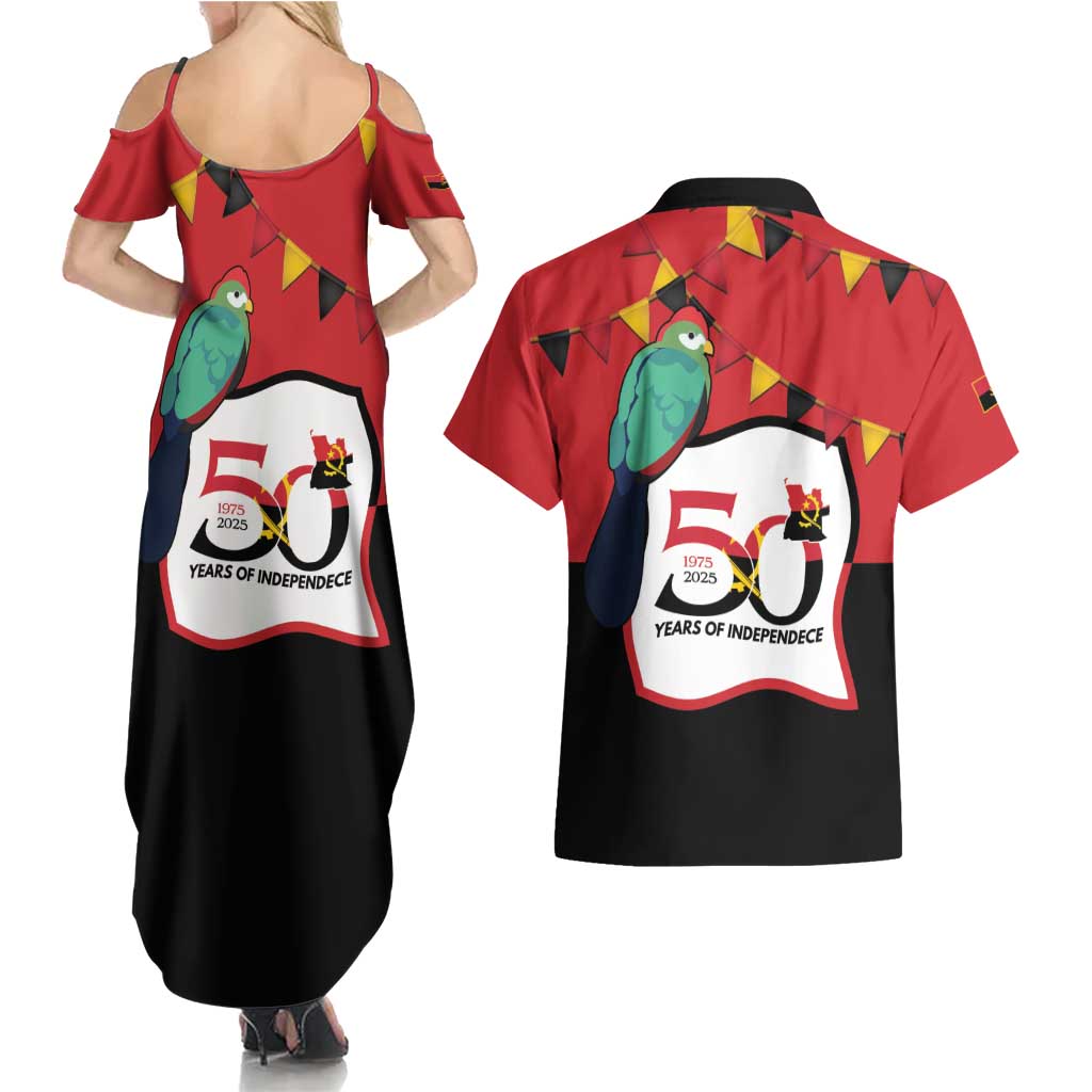 Happy Angola Couples Matching Summer Maxi Dress and Hawaiian Shirt 50 Years of Independence - Wonder Print Shop