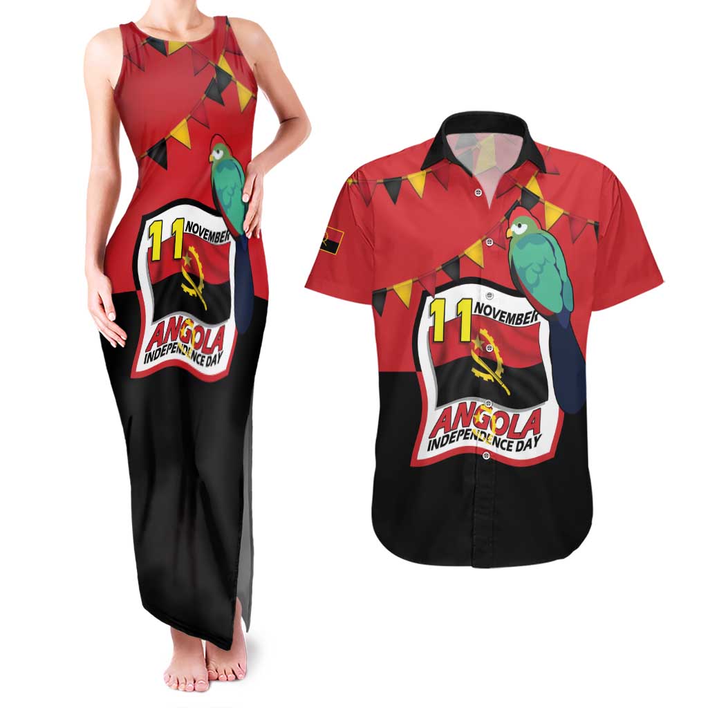 Happy Angola Couples Matching Tank Maxi Dress and Hawaiian Shirt 50 Years of Independence - Wonder Print Shop