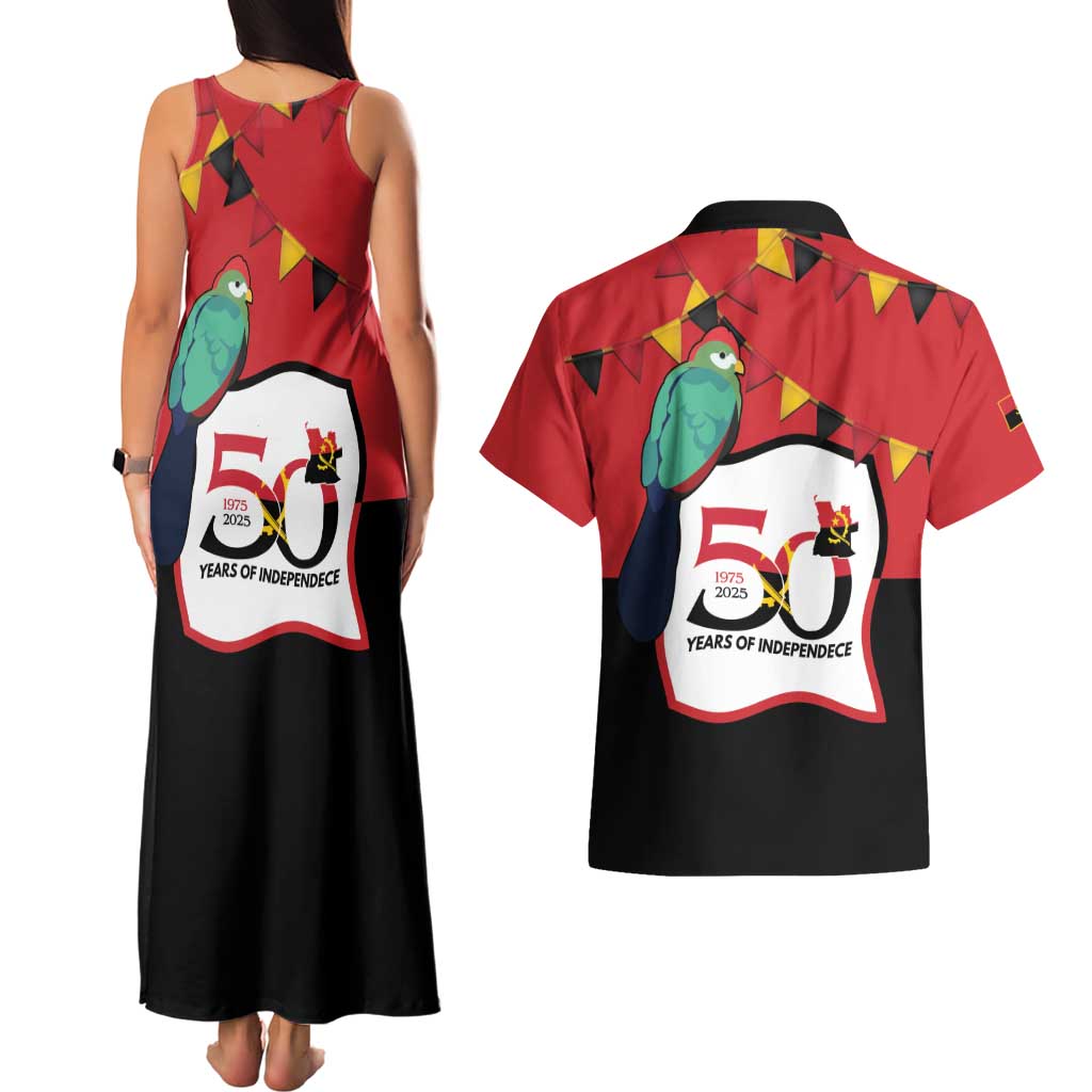 Happy Angola Couples Matching Tank Maxi Dress and Hawaiian Shirt 50 Years of Independence - Wonder Print Shop