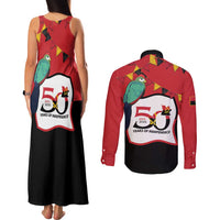 Happy Angola Couples Matching Tank Maxi Dress and Long Sleeve Button Shirt 50 Years of Independence - Wonder Print Shop