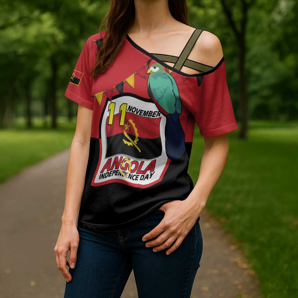 Happy Angola Cross Shoulder Shirt 50 Years of Independence - Wonder Print Shop
