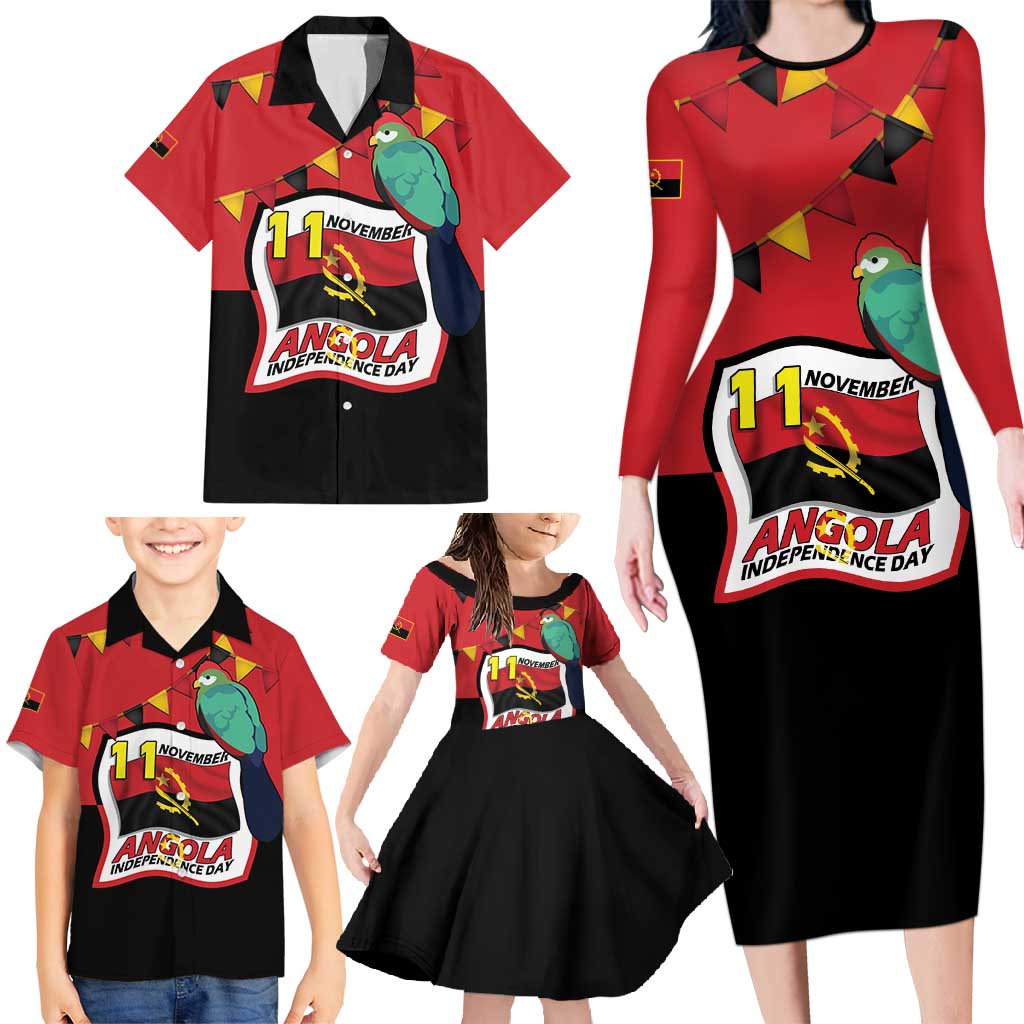 Happy Angola Family Matching Long Sleeve Bodycon Dress and Hawaiian Shirt 50 Years of Independence - Wonder Print Shop