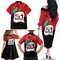 Happy Angola Family Matching Off The Shoulder Long Sleeve Dress and Hawaiian Shirt 50 Years of Independence - Wonder Print Shop