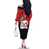 Happy Angola Family Matching Off The Shoulder Long Sleeve Dress and Hawaiian Shirt 50 Years of Independence - Wonder Print Shop