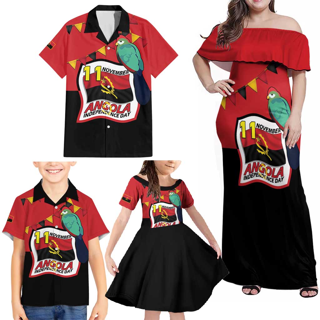 Happy Angola Family Matching Off Shoulder Maxi Dress and Hawaiian Shirt 50 Years of Independence - Wonder Print Shop