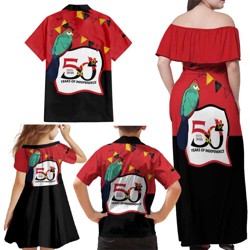 Happy Angola Family Matching Off Shoulder Maxi Dress and Hawaiian Shirt 50 Years of Independence - Wonder Print Shop