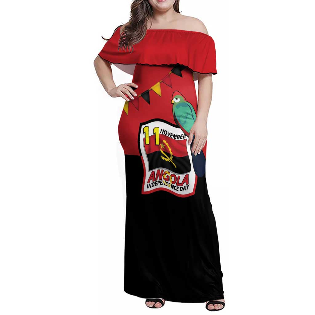 Happy Angola Family Matching Off Shoulder Maxi Dress and Hawaiian Shirt 50 Years of Independence - Wonder Print Shop