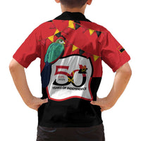 Happy Angola Family Matching Off Shoulder Short Dress and Hawaiian Shirt 50 Years of Independence - Wonder Print Shop