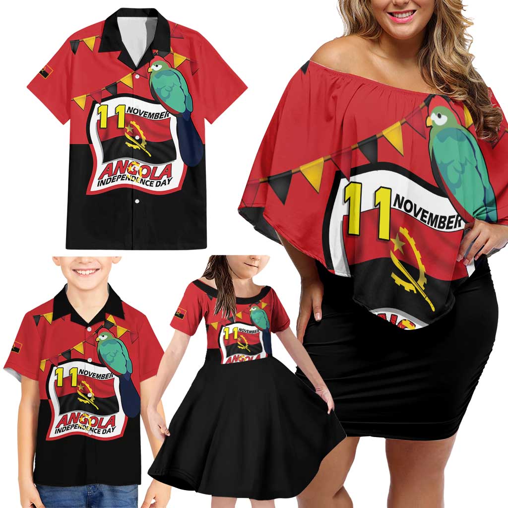 Happy Angola Family Matching Off Shoulder Short Dress and Hawaiian Shirt 50 Years of Independence - Wonder Print Shop