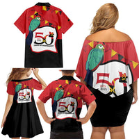 Happy Angola Family Matching Off Shoulder Short Dress and Hawaiian Shirt 50 Years of Independence - Wonder Print Shop
