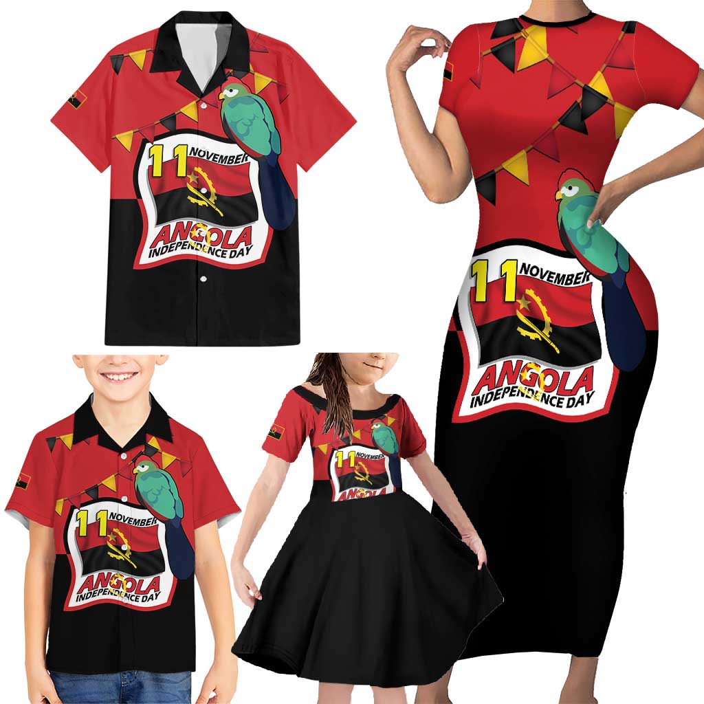 Happy Angola Family Matching Short Sleeve Bodycon Dress and Hawaiian Shirt 50 Years of Independence - Wonder Print Shop