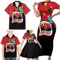 Happy Angola Family Matching Short Sleeve Bodycon Dress and Hawaiian Shirt 50 Years of Independence - Wonder Print Shop