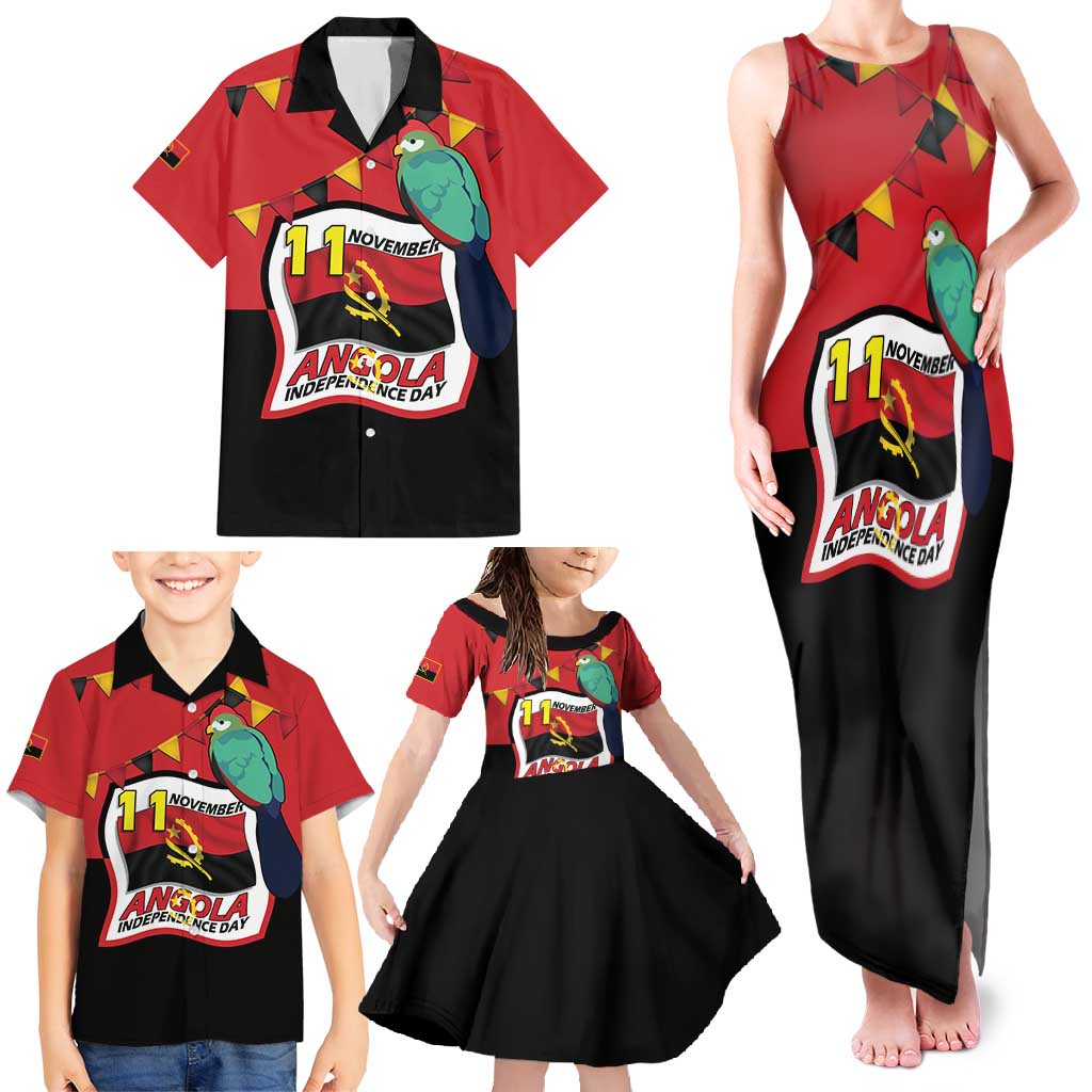 Happy Angola Family Matching Tank Maxi Dress and Hawaiian Shirt 50 Years of Independence - Wonder Print Shop