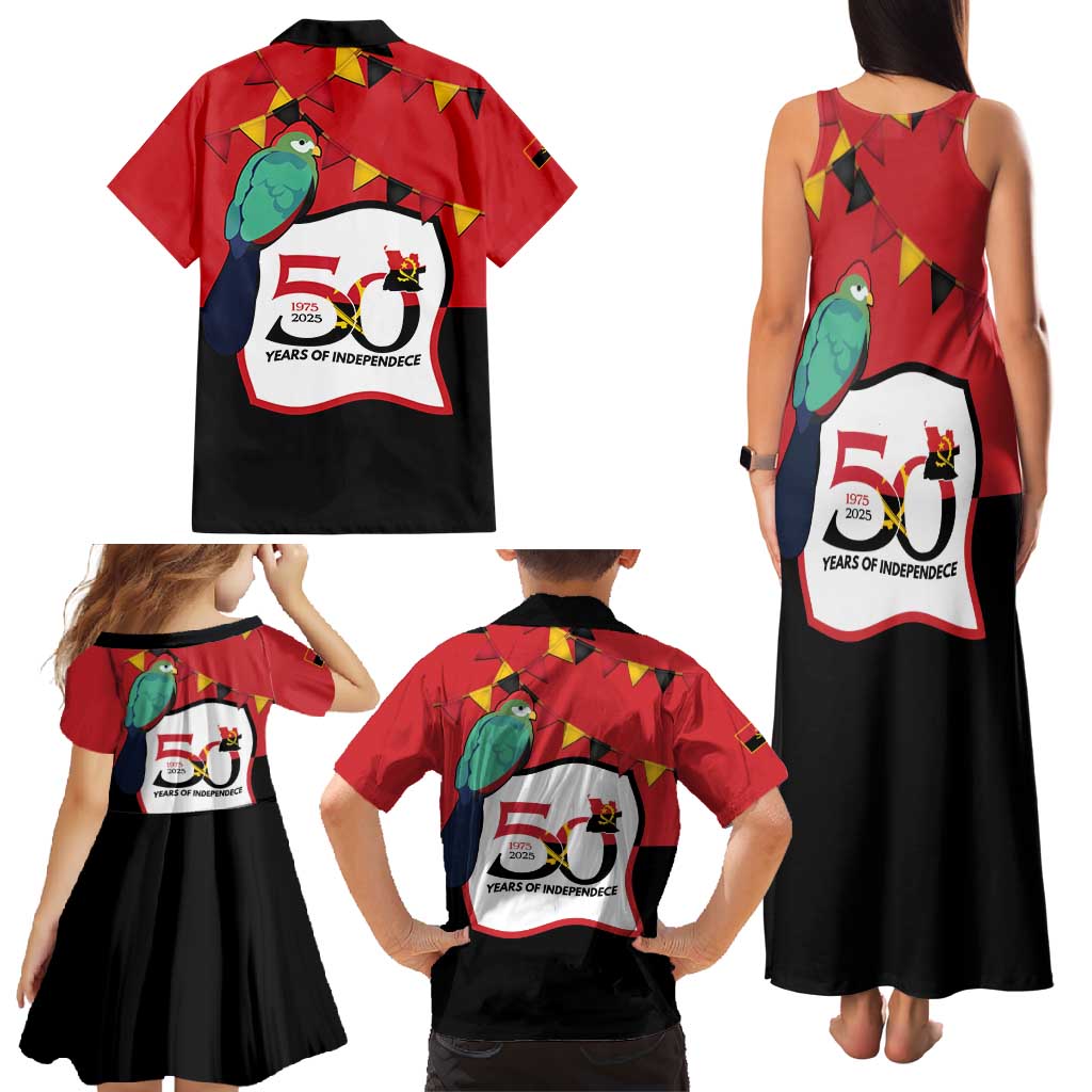 Happy Angola Family Matching Tank Maxi Dress and Hawaiian Shirt 50 Years of Independence - Wonder Print Shop