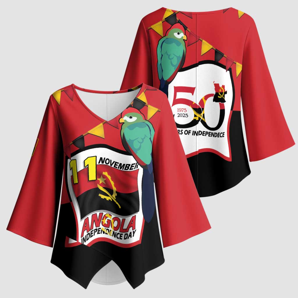 Happy Angola Kimono Sleeve Blouse 50 Years of Independence - Wonder Print Shop