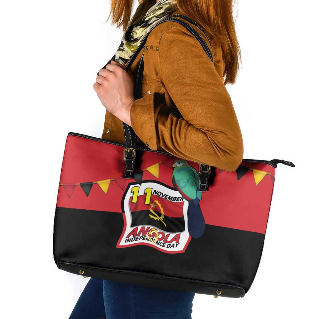 Happy Angola Leather Tote Bag 50 Years of Independence - Wonder Print Shop