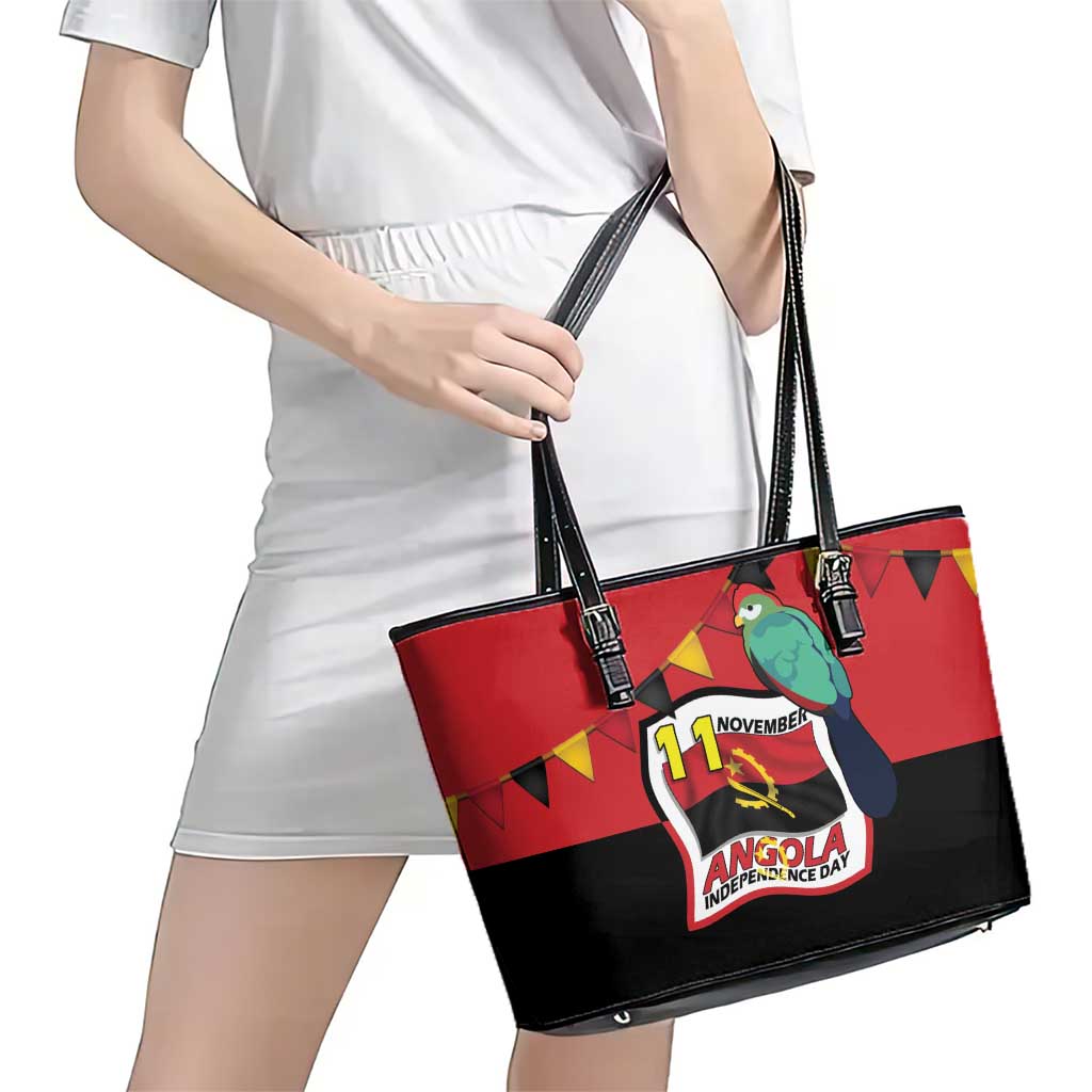 Happy Angola Leather Tote Bag 50 Years of Independence - Wonder Print Shop