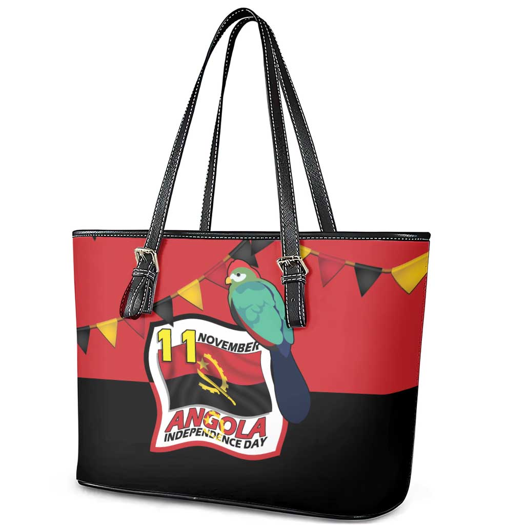 Happy Angola Leather Tote Bag 50 Years of Independence - Wonder Print Shop