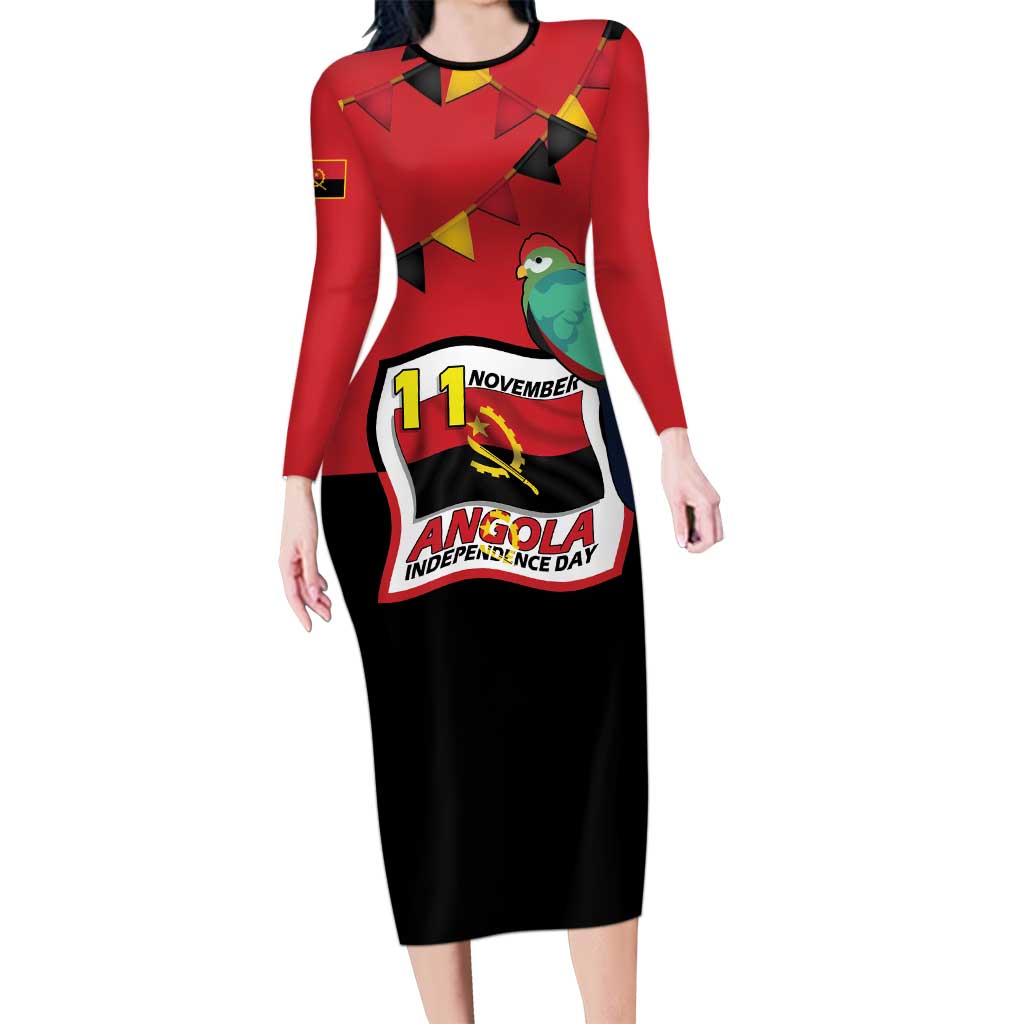 Happy Angola Long Sleeve Bodycon Dress 50 Years of Independence - Wonder Print Shop