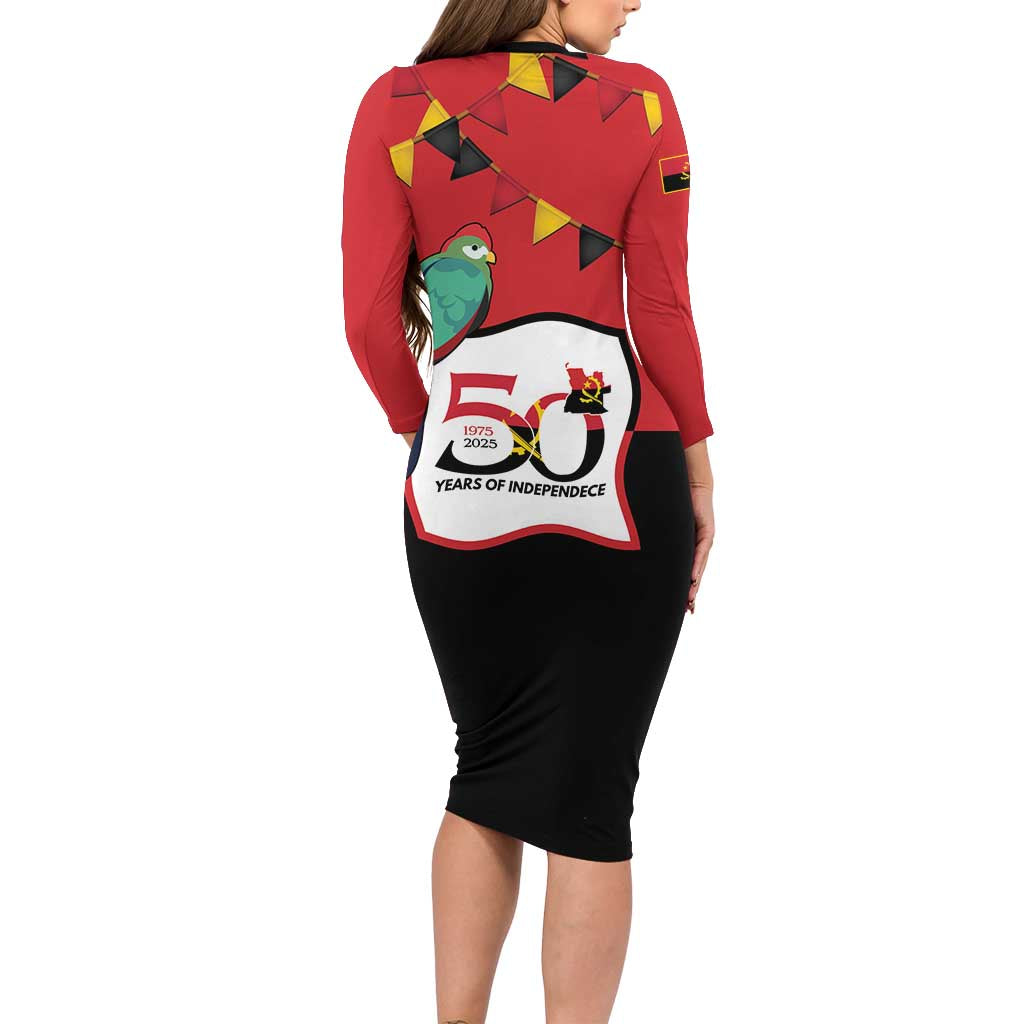 Happy Angola Long Sleeve Bodycon Dress 50 Years of Independence - Wonder Print Shop