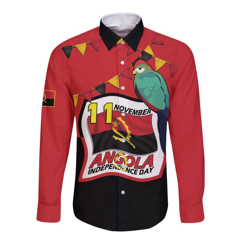 Happy Angola Long Sleeve Button Shirt 50 Years of Independence - Wonder Print Shop