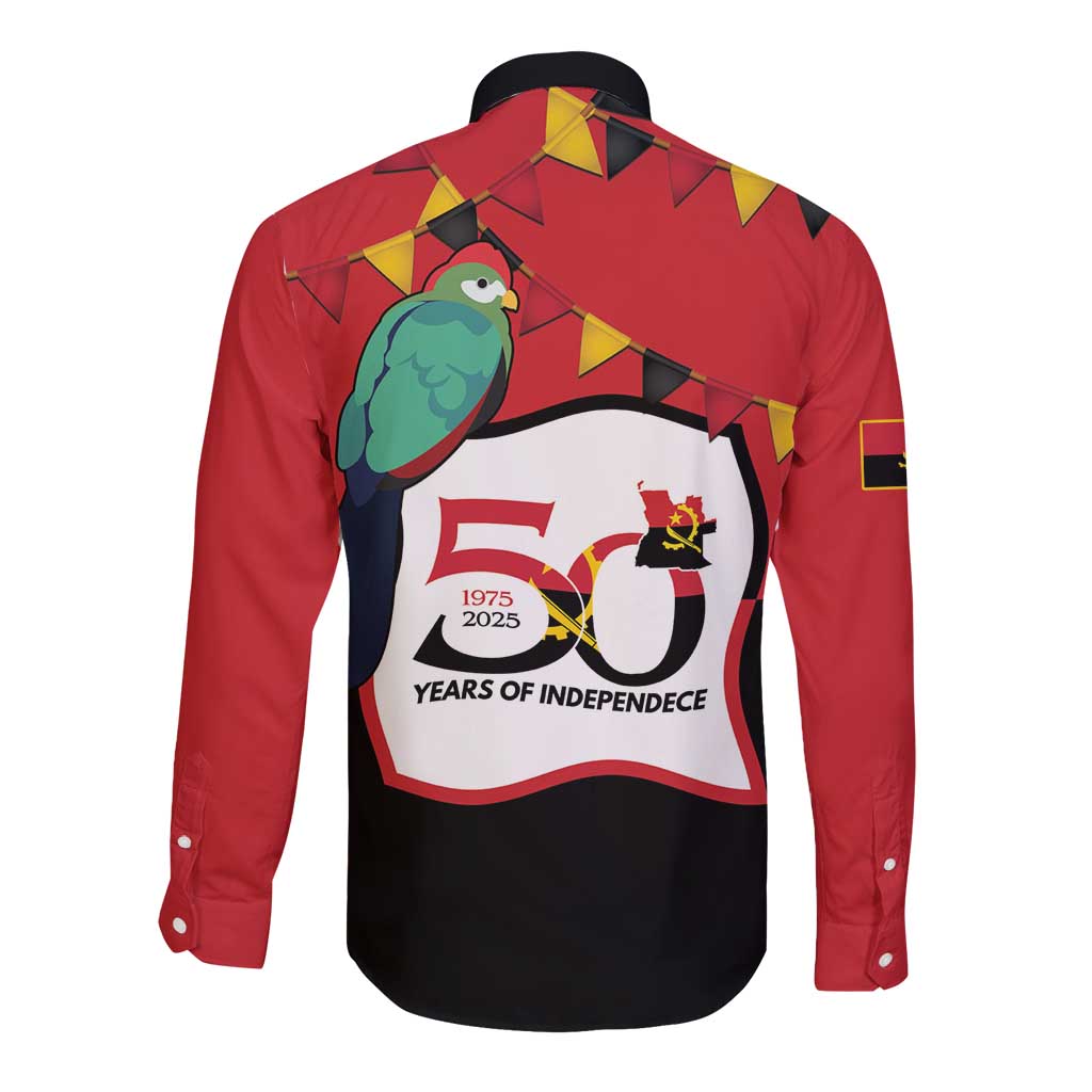 Happy Angola Long Sleeve Button Shirt 50 Years of Independence - Wonder Print Shop