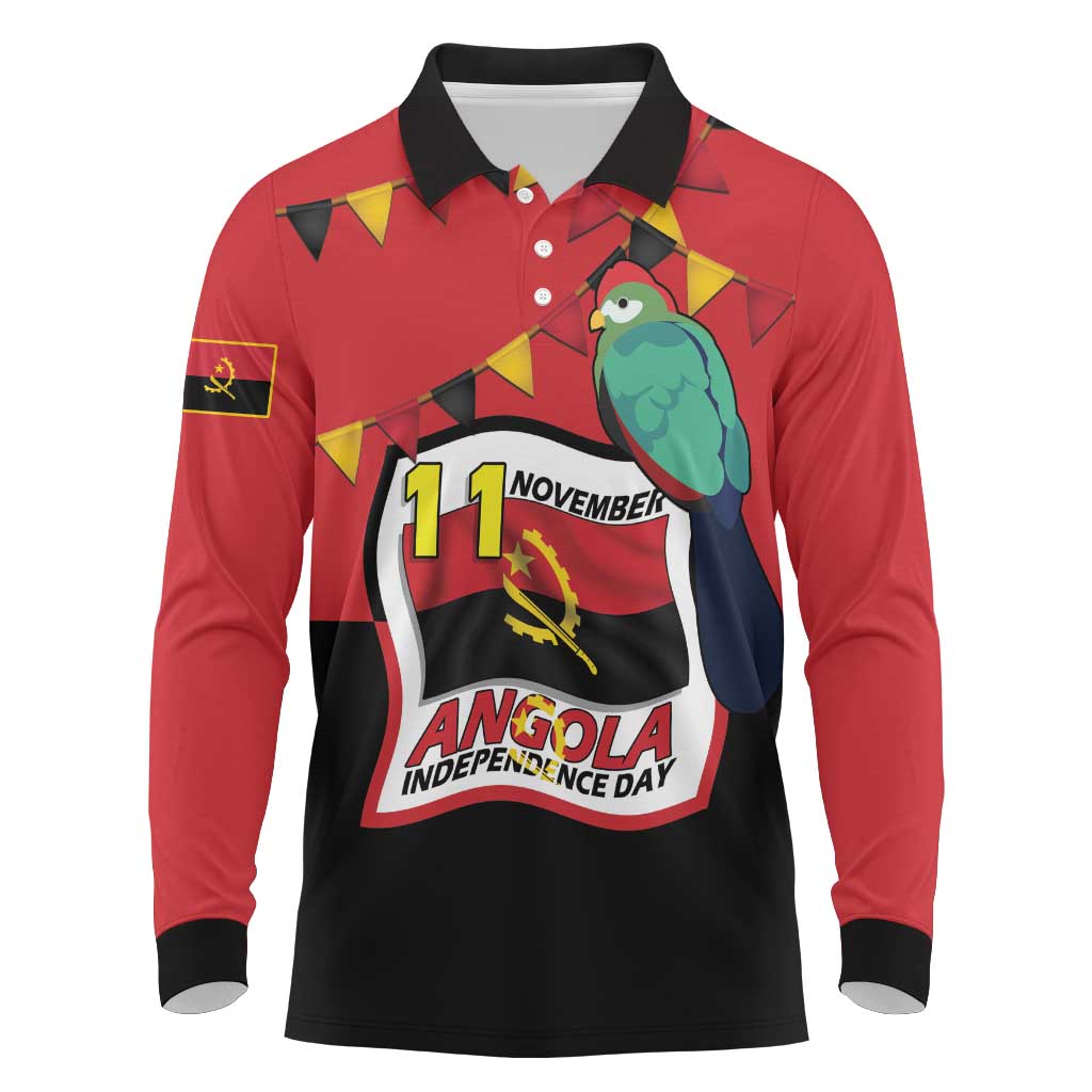 Happy Angola Long Sleeve Polo Shirt 50 Years of Independence - Wonder Print Shop