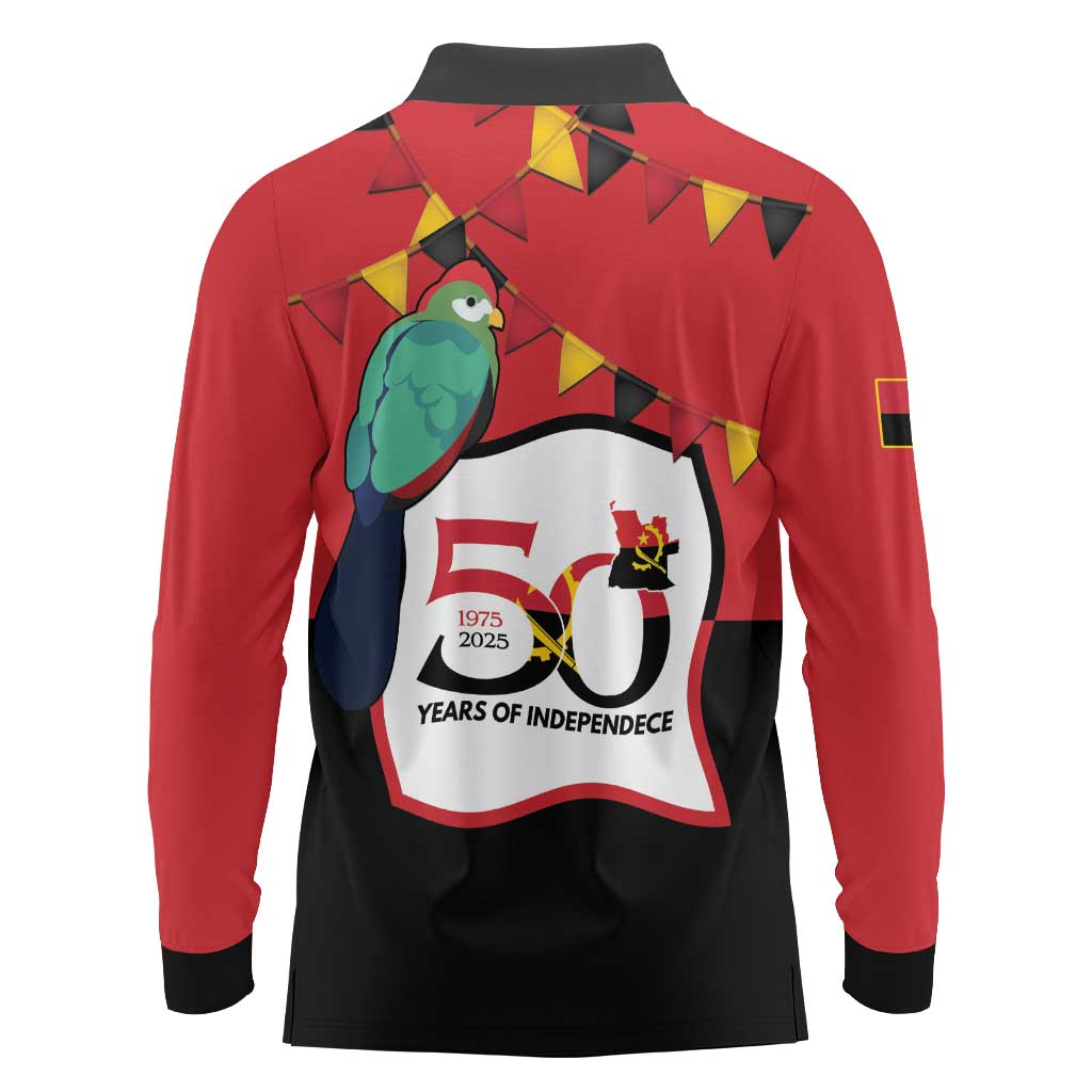 Happy Angola Long Sleeve Polo Shirt 50 Years of Independence - Wonder Print Shop
