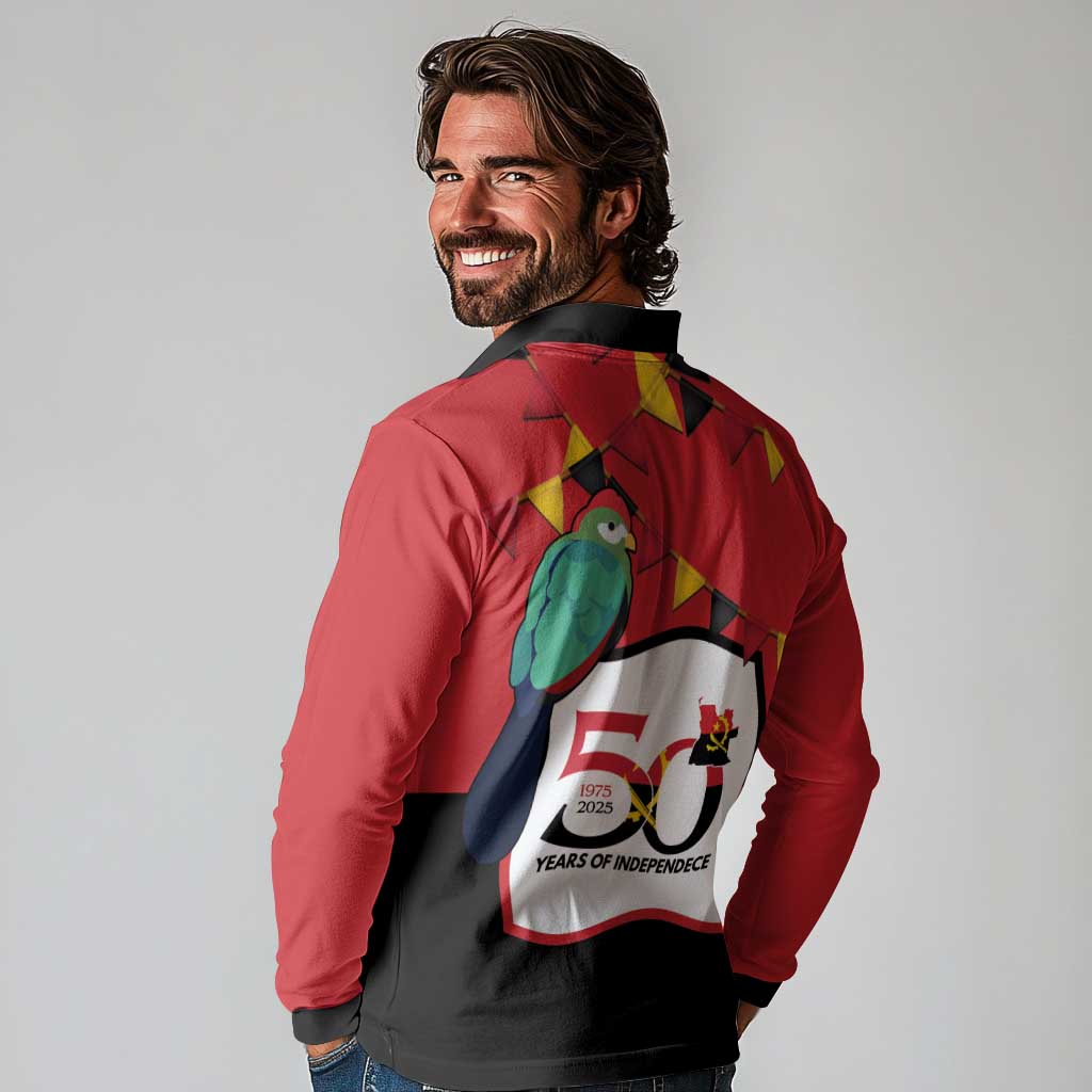 Happy Angola Long Sleeve Polo Shirt 50 Years of Independence - Wonder Print Shop
