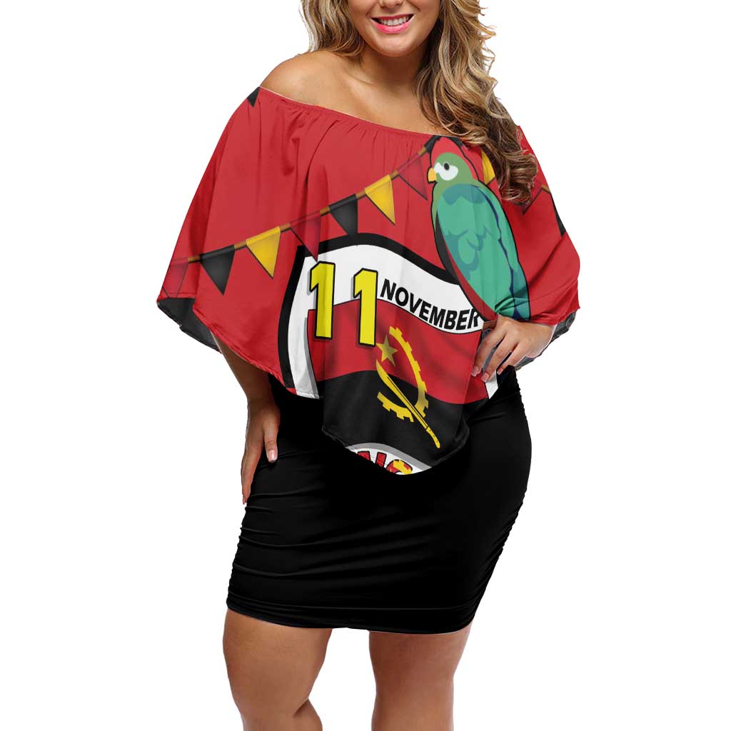 Happy Angola Off Shoulder Short Dress 50 Years of Independence - Wonder Print Shop
