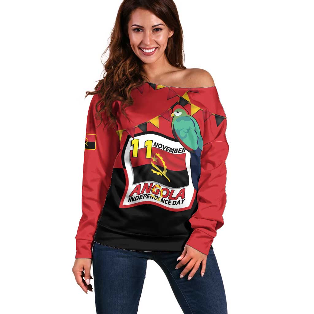 Happy Angola Off Shoulder Sweater 50 Years of Independence - Wonder Print Shop