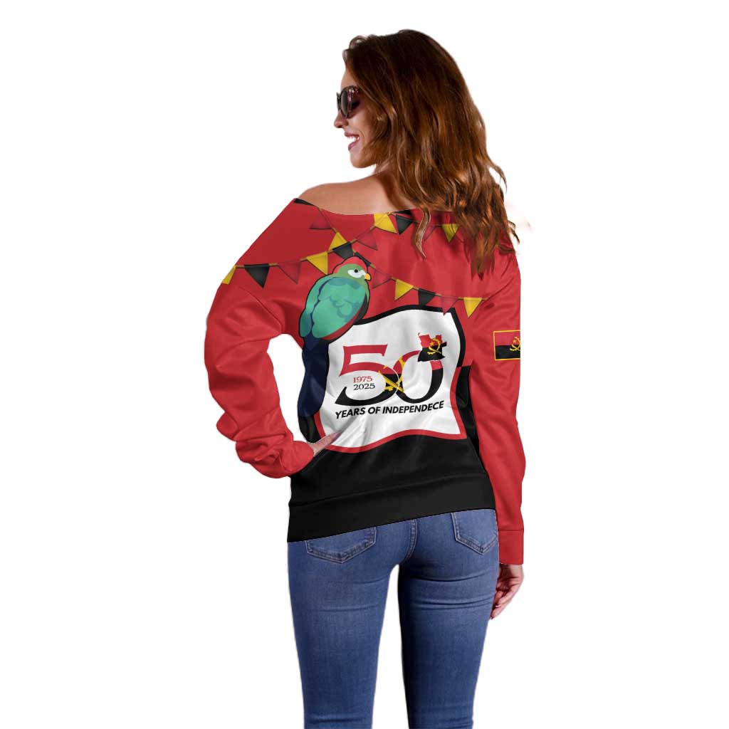 Happy Angola Off Shoulder Sweater 50 Years of Independence - Wonder Print Shop