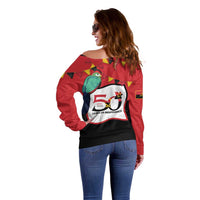 Happy Angola Off Shoulder Sweater 50 Years of Independence - Wonder Print Shop