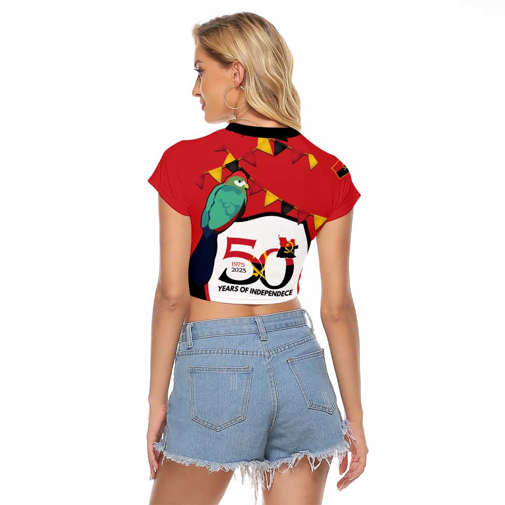 Happy Angola Raglan Cropped T Shirt 50 Years of Independence - Wonder Print Shop