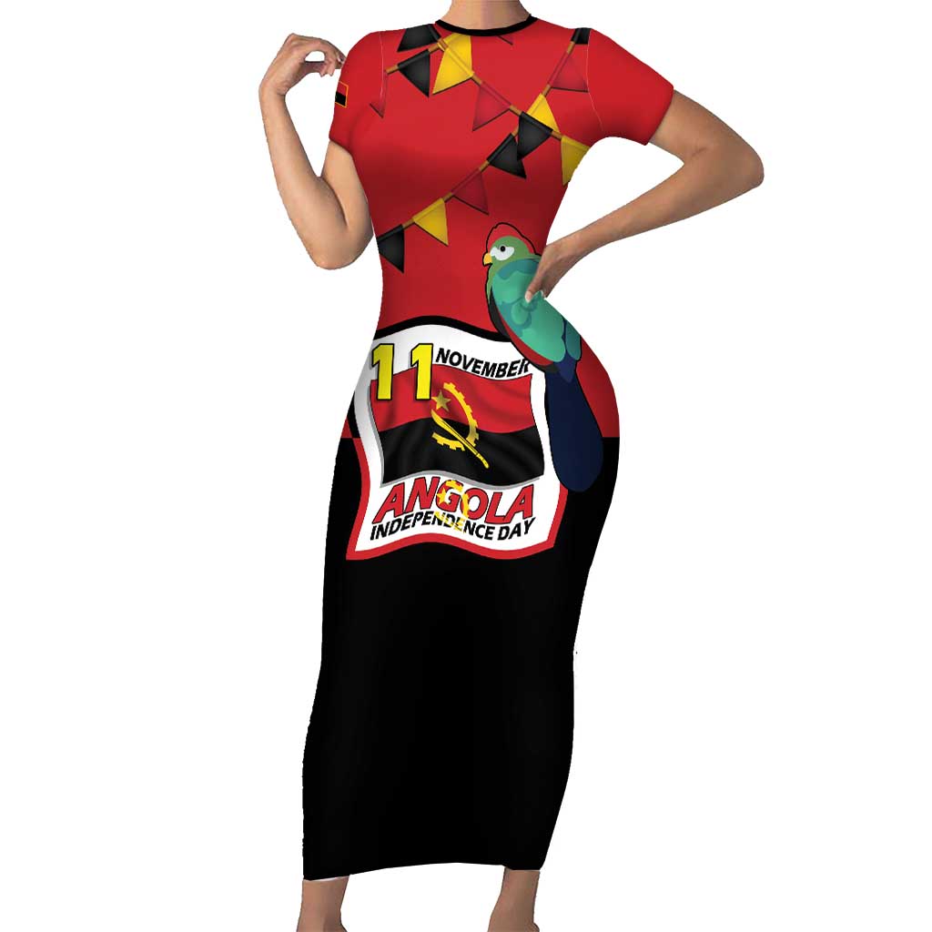 Happy Angola Short Sleeve Bodycon Dress 50 Years of Independence - Wonder Print Shop