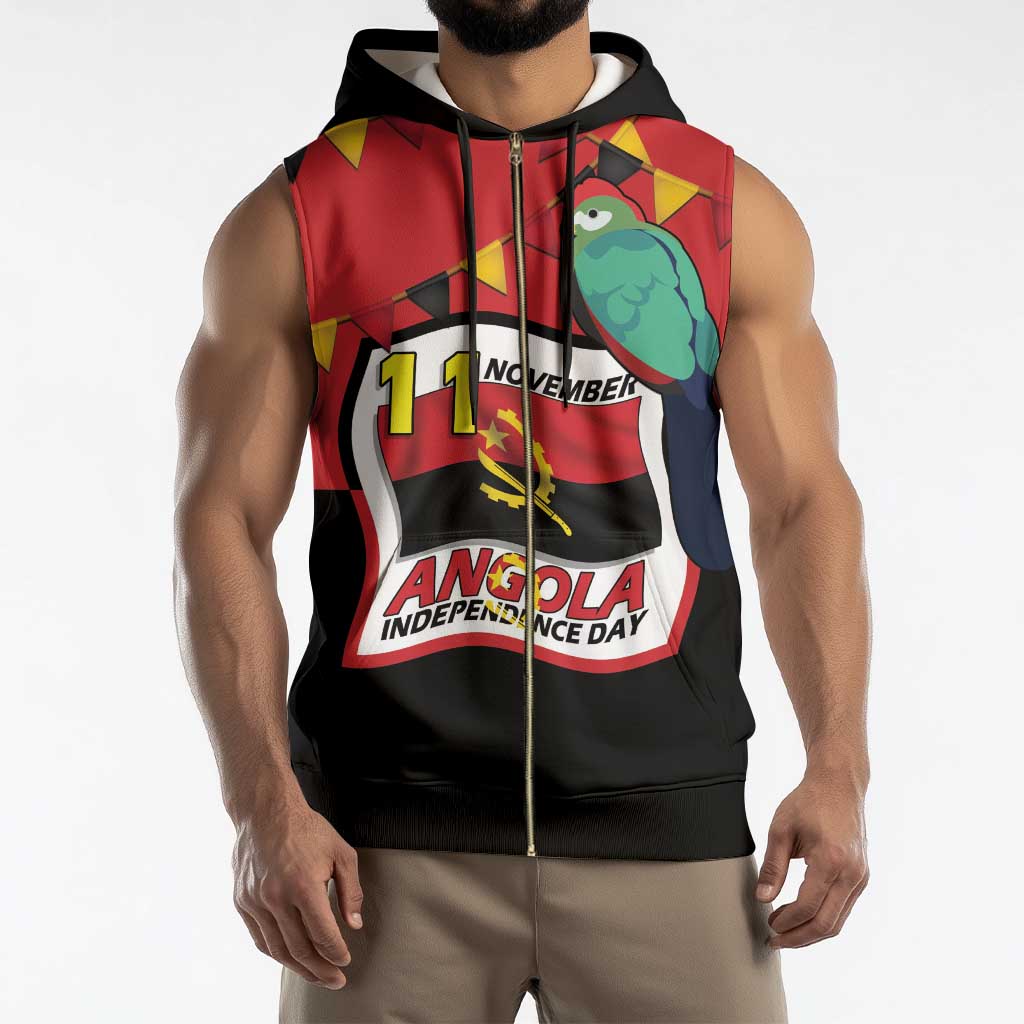 Happy Angola Sleeveless Zip Hoodie 50 Years of Independence - Wonder Print Shop