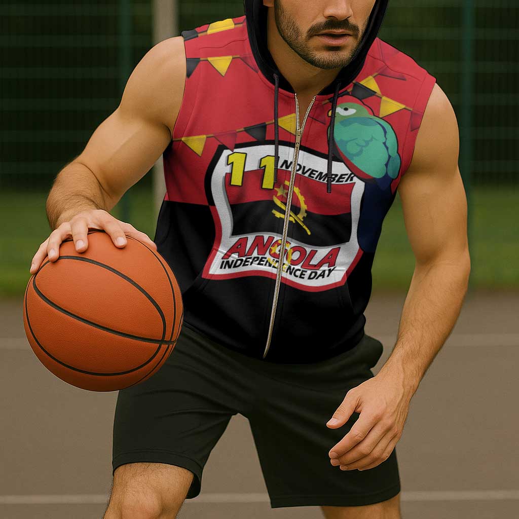 Happy Angola Sleeveless Zip Hoodie 50 Years of Independence - Wonder Print Shop