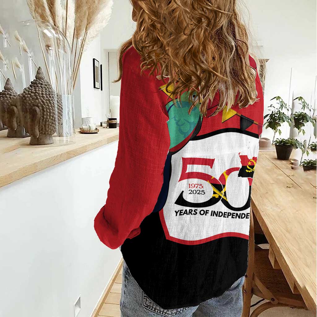 Happy Angola Women Casual Shirt 50 Years of Independence - Wonder Print Shop