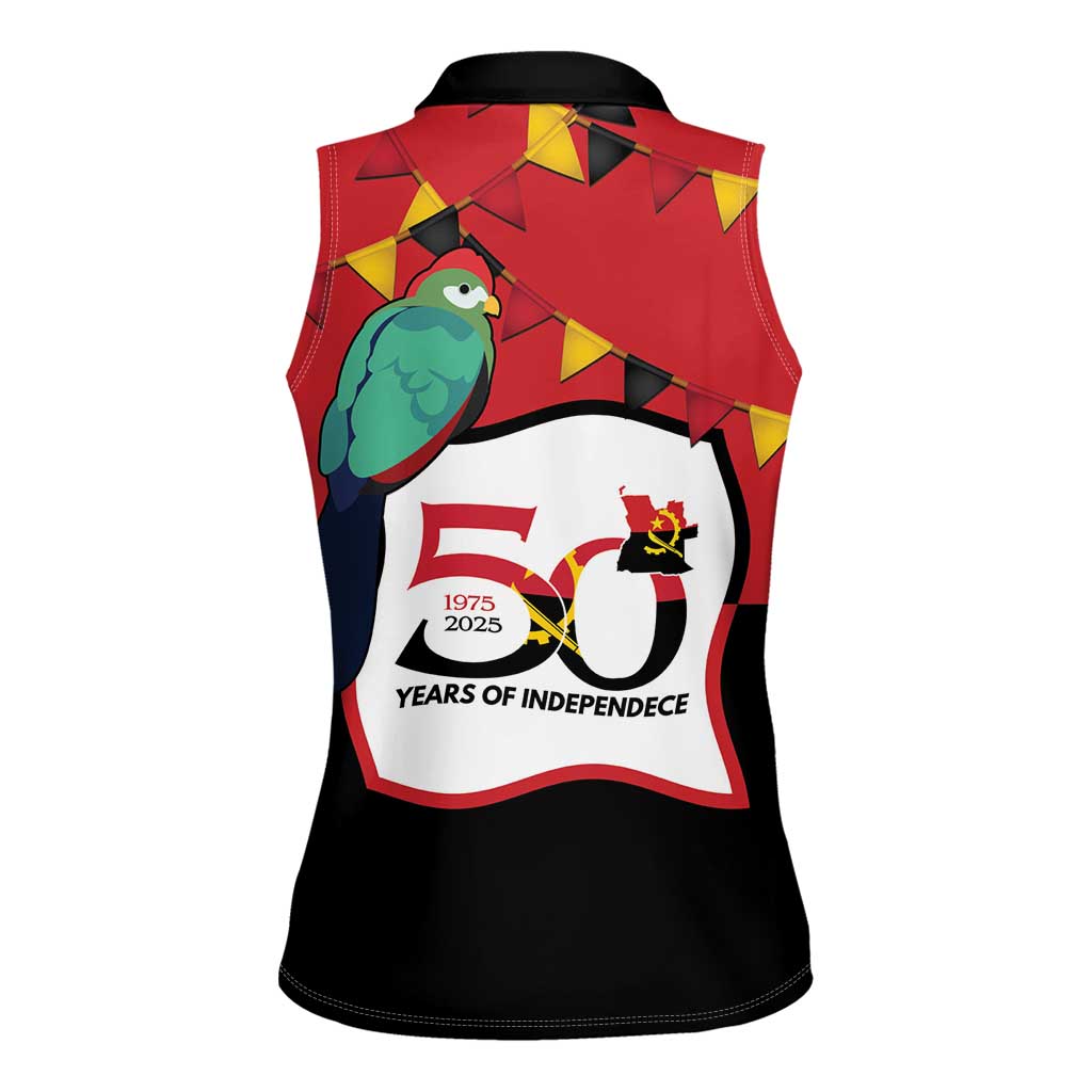 Happy Angola Women Sleeveless Polo Shirt 50 Years of Independence - Wonder Print Shop