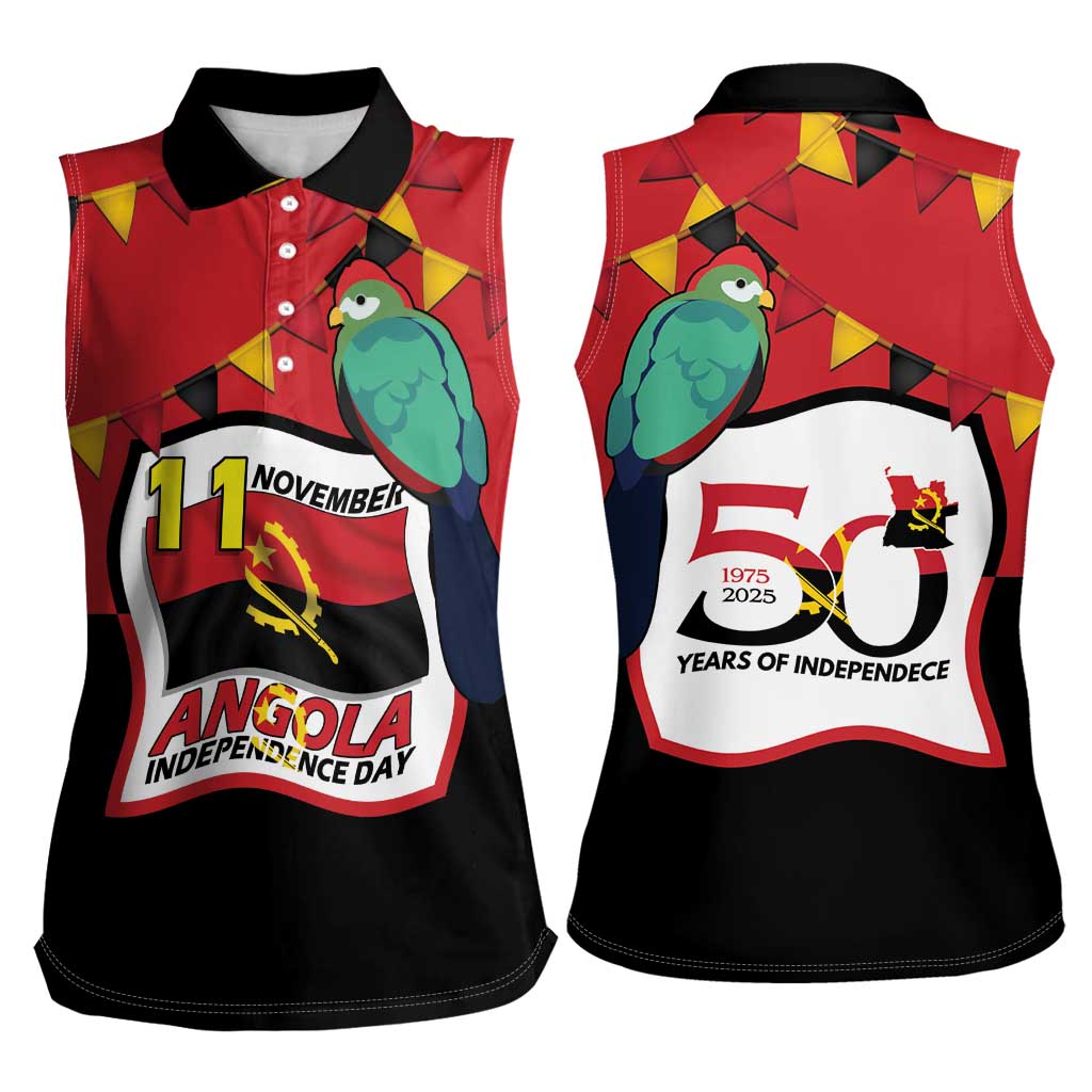 Happy Angola Women Sleeveless Polo Shirt 50 Years of Independence - Wonder Print Shop