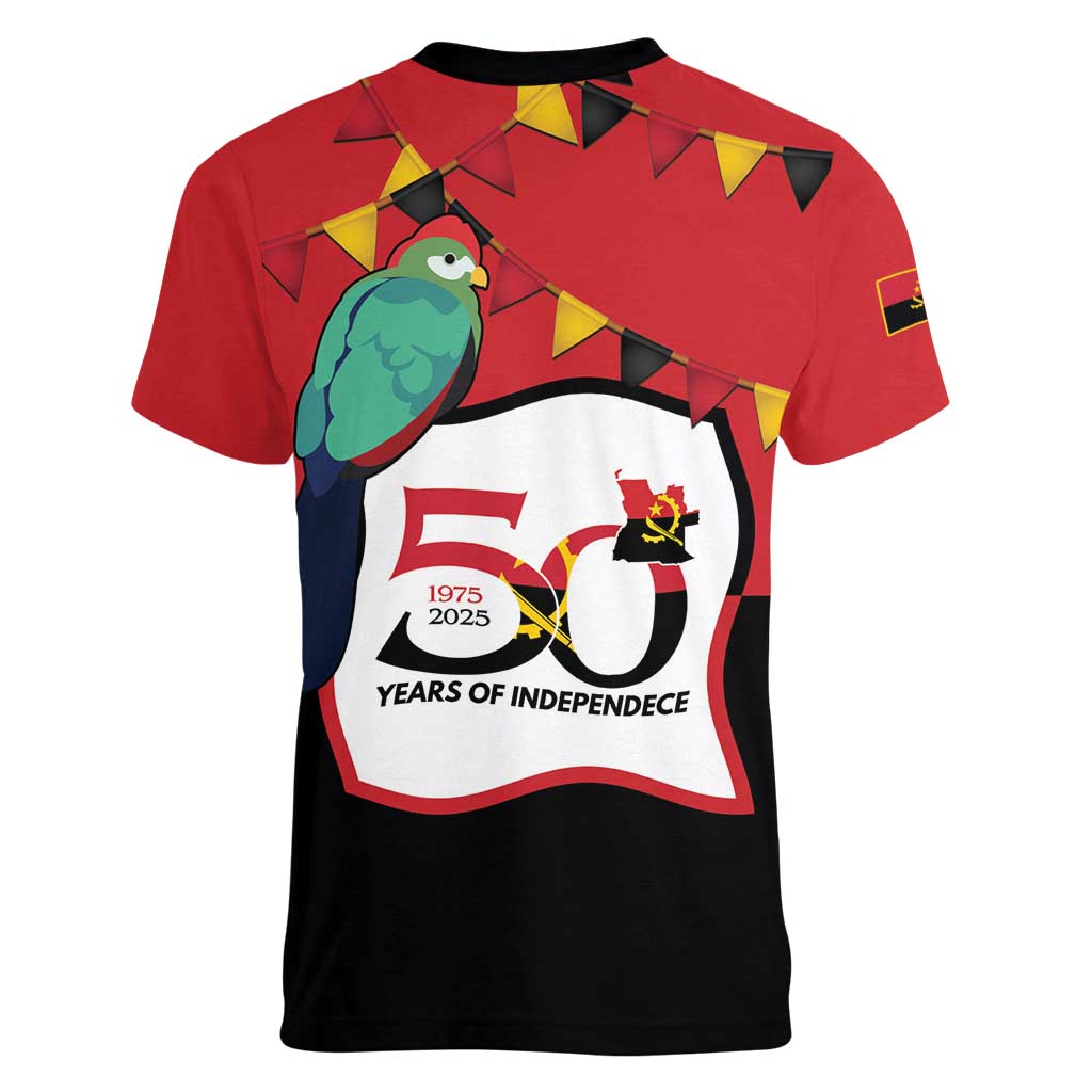 Happy Angola Women V-Neck T-Shirt 50 Years of Independence - Wonder Print Shop